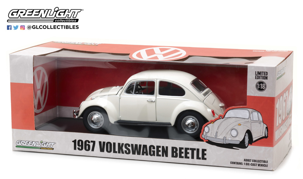 1:18 1967 Volkswagen Beetle Right-Hand Drive - Lotus White Greenlight 13510 