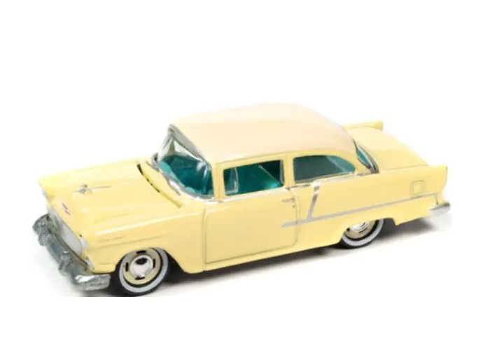 Chevy 210 Gold/Ivory 1955 with Collector Tin Lightning JLCT010-05484 scale 1/64 