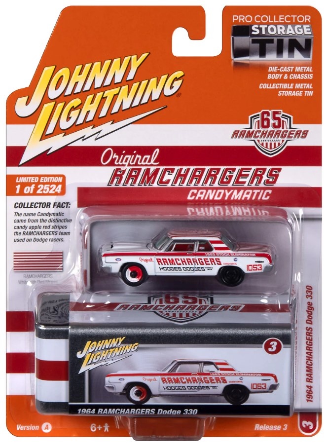 Dodge 330 Ramchargers 1964 with Collector Tin Johnny Lightning JLCT013-06271 scale 1/64 