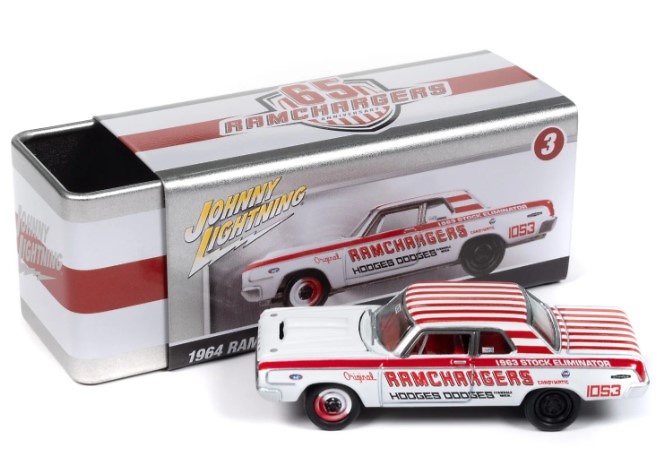 Dodge 330 Ramchargers 1964 with Collector Tin Johnny Lightning JLCT013-06271 scale 1/64 