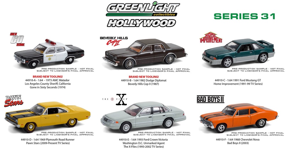 Hollywood Series 31 Set 6 cars Greenlight 44910 scale 1/64 