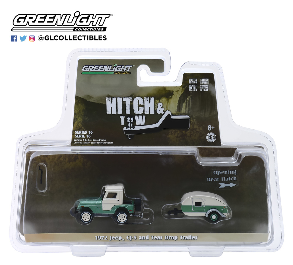 Jeep CJ-5 Half-Cab and Teardrop Trailer (1972) Greenlight 1:64 