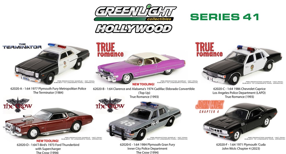 Lote 6 coches Hollywood Series 41 Greenlight Greenlight 1:64 