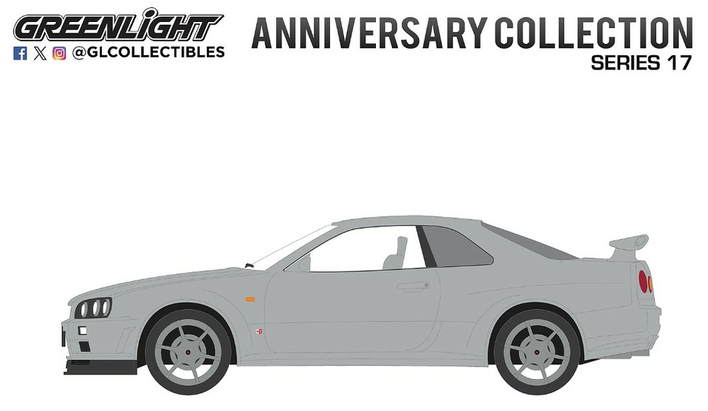 Nissan Skyline V-Spec (R34) - Sonic Silver - 25th Anniversary Anniversary Collection Series 17 Greenlight 1/64 