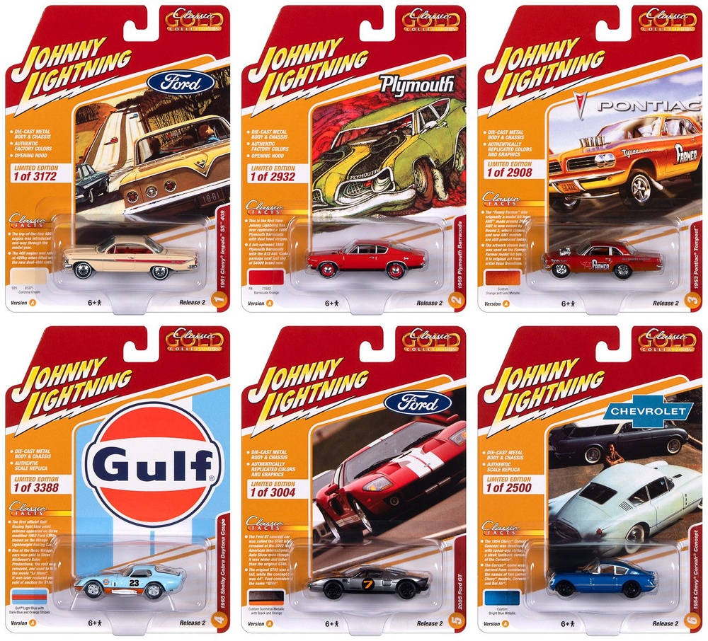 Set 6 cars Classic Gold Release 2 Lightning JLCG032A scale 1/64 