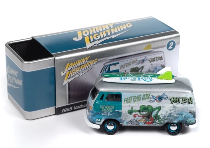 VW Type II Transporter Rat Fink 1965 with Collector Tin Johnny Lightning JLCT013-06270 scale 1/64 