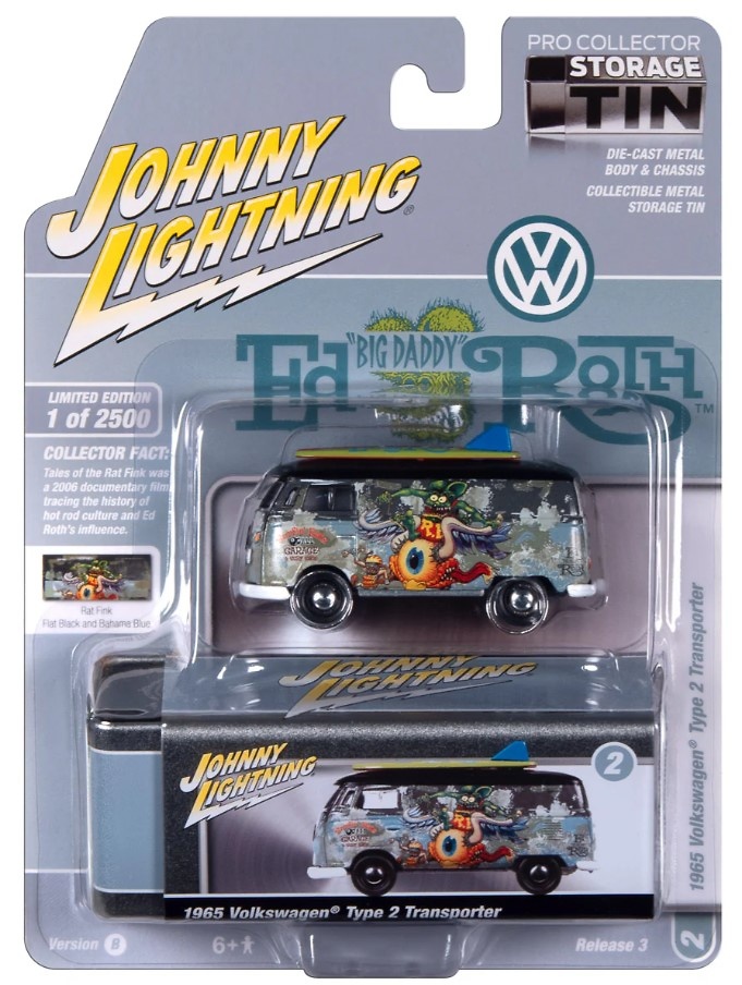 VW Type II Transporter Rat Fink with Collector Tin Johnny Lightning JLCT013-06273 scale 1/64 