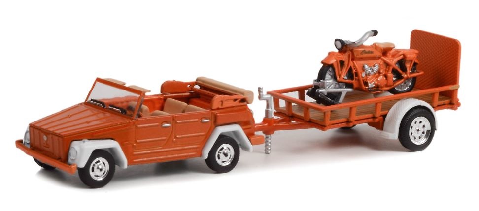 Volkswagen Thing + with Utility Trailer and 1920 Indian Scout Greenlight 1:64 