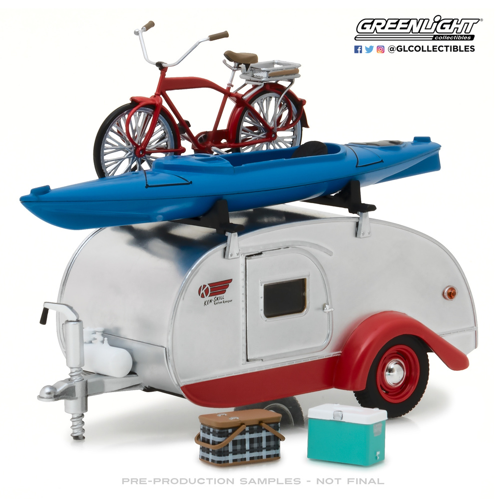 Caravana Teardrop con baca y accesorios (2019) Greenlight 18440A 1/24 