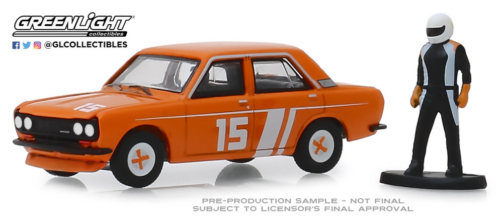 Datsun 510 4 puertas sedan con piloto de carreras (1970) Greenlight 1/64 