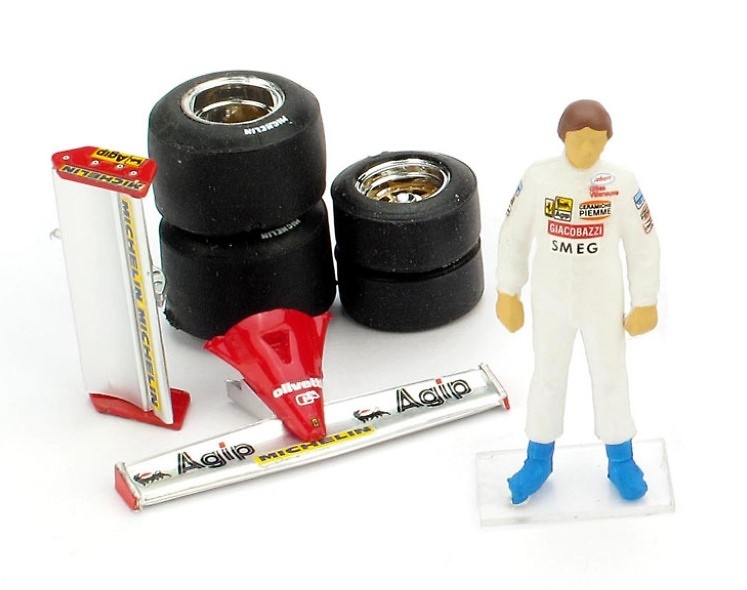 Figura Piloto Gilles Villeneuve + Alerones + Juego de Neumáticos (1981) Brumm 1/43 