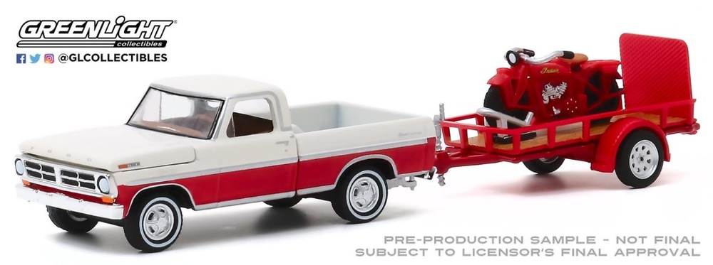 Ford F-100 con remolque y moto Indian (1920) Greenlight 1/64 