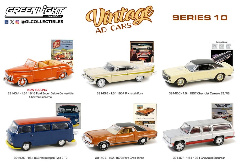 Lote de 6 coches de la serie Vintage Ad Cars Series 10 Greenlight 1/64 