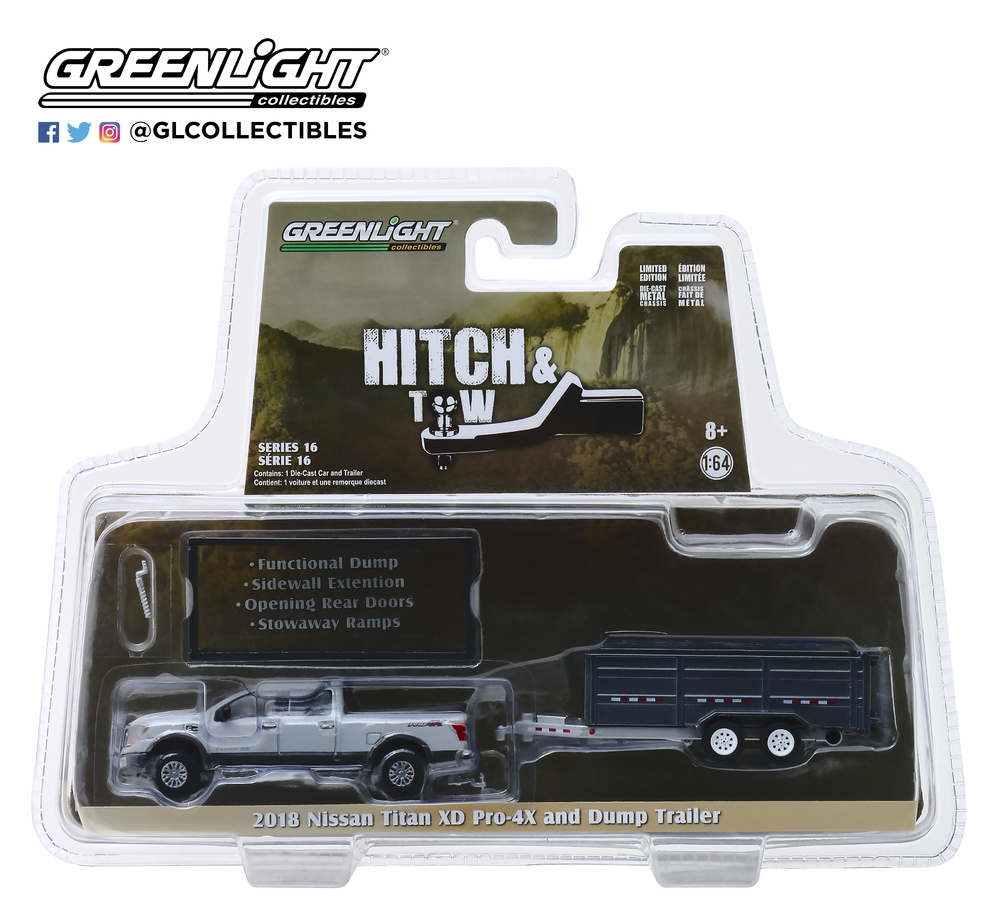 Nissan Titan XD Pro 4X con remolque de doble eje (2018) Greenlight 1/64 