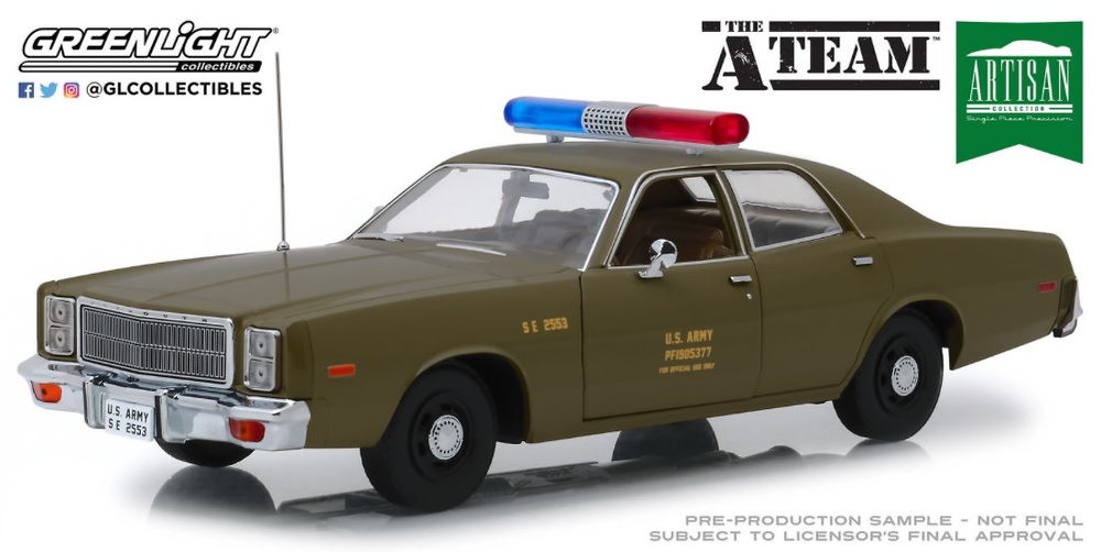 Plymouth Fury U.S. Army Police The A-Team (1977) Greenlight 1:18